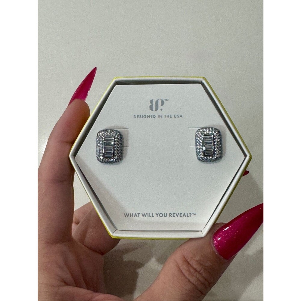 NIB Bomb Party Enchant My Dreams CZ Halo Stud Earrings Hematite MSRP $124